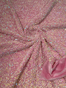 58/60" Velvet Sequins Stretch Fabric - Pink Iridescent - Velvet Sequins 2 Way Stretch Sold By Yard