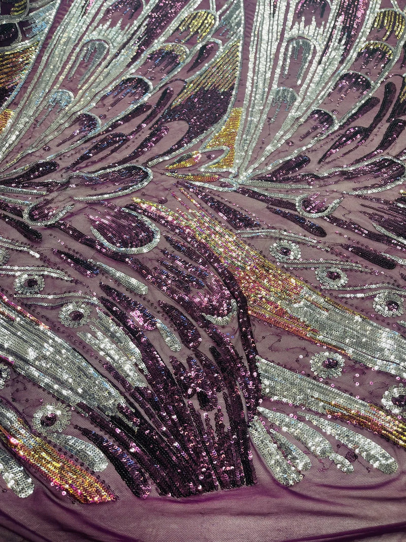 Olivia Sequins Design - Pink Iridescent - 4 Way Stretch Multi Color Sequin Fabric on Mesh Sold By The Yard