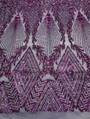 Triangle Pattern Sequins - Plum - 4 Way Stretch Fabric Sequins Geometric Design  By Yard