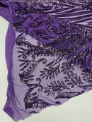 Paisley Lines Sequin Fabric - Plum - 4 Way Stretch Fancy Fabric By The Yard