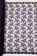Sequin Lace Floral Fabric - Plum - Flower Embroidered Sequins Lace Fabric Sold By Yard