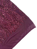 Mermaid Design Fabric - Plum - 4 Way Stretch Sequins Fabric on Lace Mesh Sold By Yard