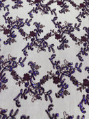 Sequin Lace Floral Fabric - Plum - Flower Embroidered Sequins Lace Fabric Sold By Yard