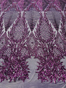 Triangle Pattern Sequins - Plum - 4 Way Stretch Fabric Sequins Geometric Design  By Yard