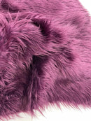 60" Solid Shaggy Faux Fur - Plum - Long Pile Luxury Shaggy Soft Faux Fur Fabric By Yard