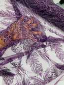 Beaded Line Fabric - Plum - Luxury Bridal Line Pattern Fabric With Beads, Sequins Sold By Yard