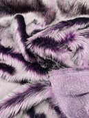 Husky Long Pile Fur Fabric - Plum / Black - Faux Husky Fur Fabric 2 Tone Shaggy Fur By Yard
