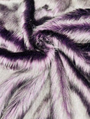 Husky Long Pile Fur Fabric - Plum / Black - Faux Husky Fur Fabric 2 Tone Shaggy Fur By Yard