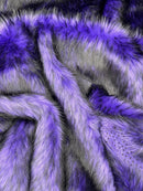 Husky Long Pile Fur Fabric - Purple / Black - Faux Husky Fur Fabric 2 Tone Shaggy Fur By Yard