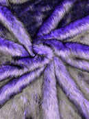 Husky Long Pile Fur Fabric - Purple / Black - Faux Husky Fur Fabric 2 Tone Shaggy Fur By Yard