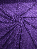 Minky Rose Swirl Fabric - Purple - 58" Blossom Ball Rosebud Plush Fur Soft Fabric By Yard