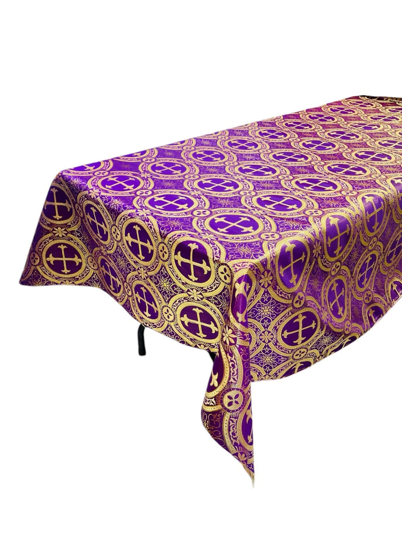 Cross Print Brocade Tablecloth - Jacquard Religious Print Church Fabric Table Covers