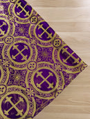 58/60" Cross Brocade Fabric - Purple / Gold - Religious Church Vestment Cross Jacquard Fabric By Yard