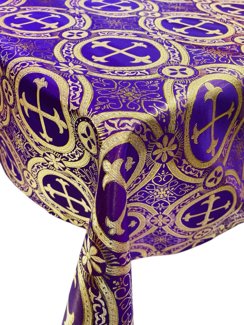 Cross Print Brocade Tablecloth - Jacquard Religious Print Church Fabric Table Covers