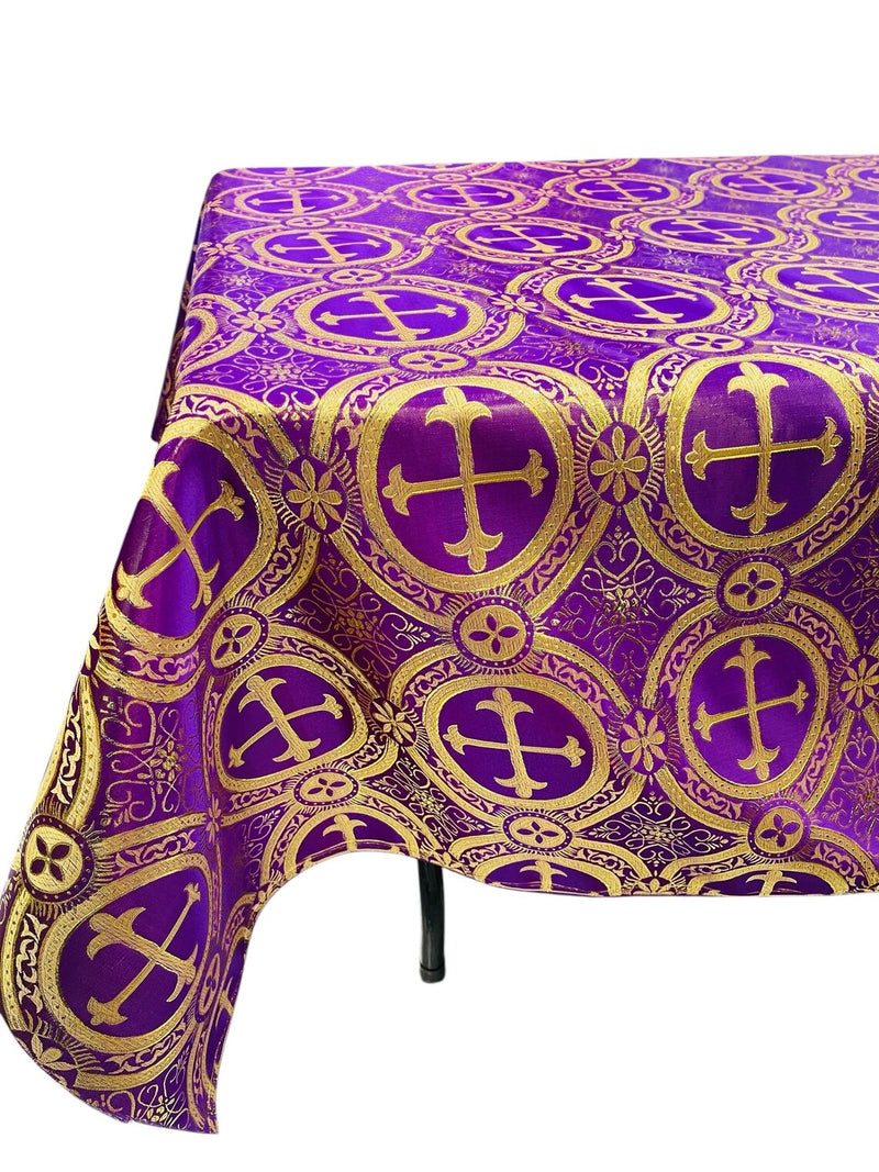 Cross Print Brocade Tablecloth - Jacquard Religious Print Church Fabric Table Covers