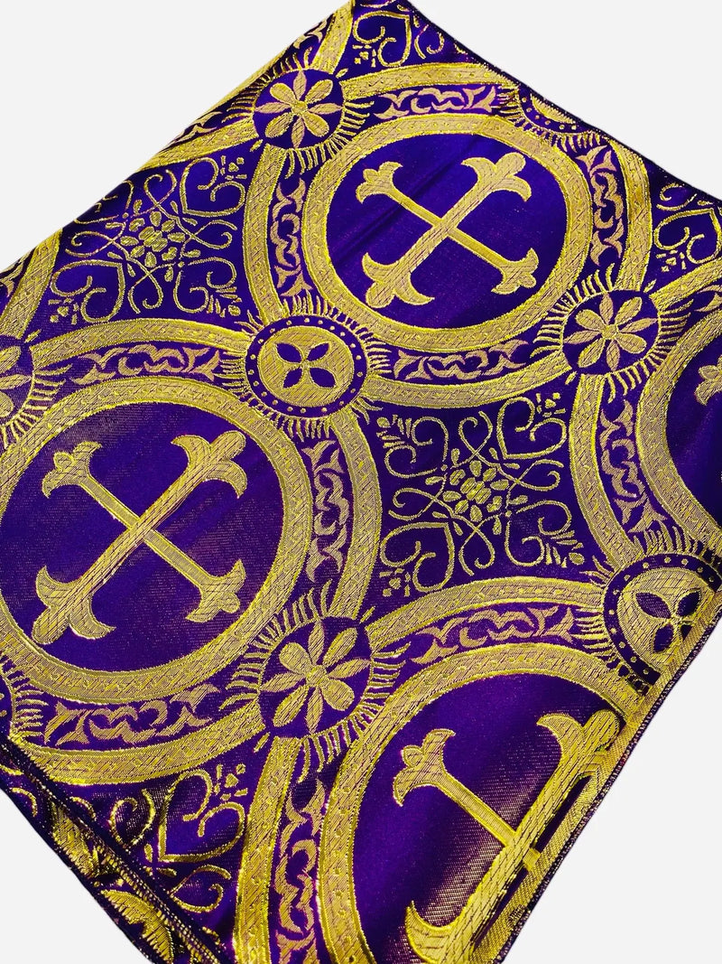 Cross Print Brocade Table Runners - Jacquard Religious Print Church Fabric Tablecloth Runners