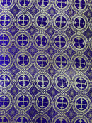 58/60" Cross Brocade Fabric - Purple / Gold - Religious Church Vestment Cross Jacquard Fabric By Yard