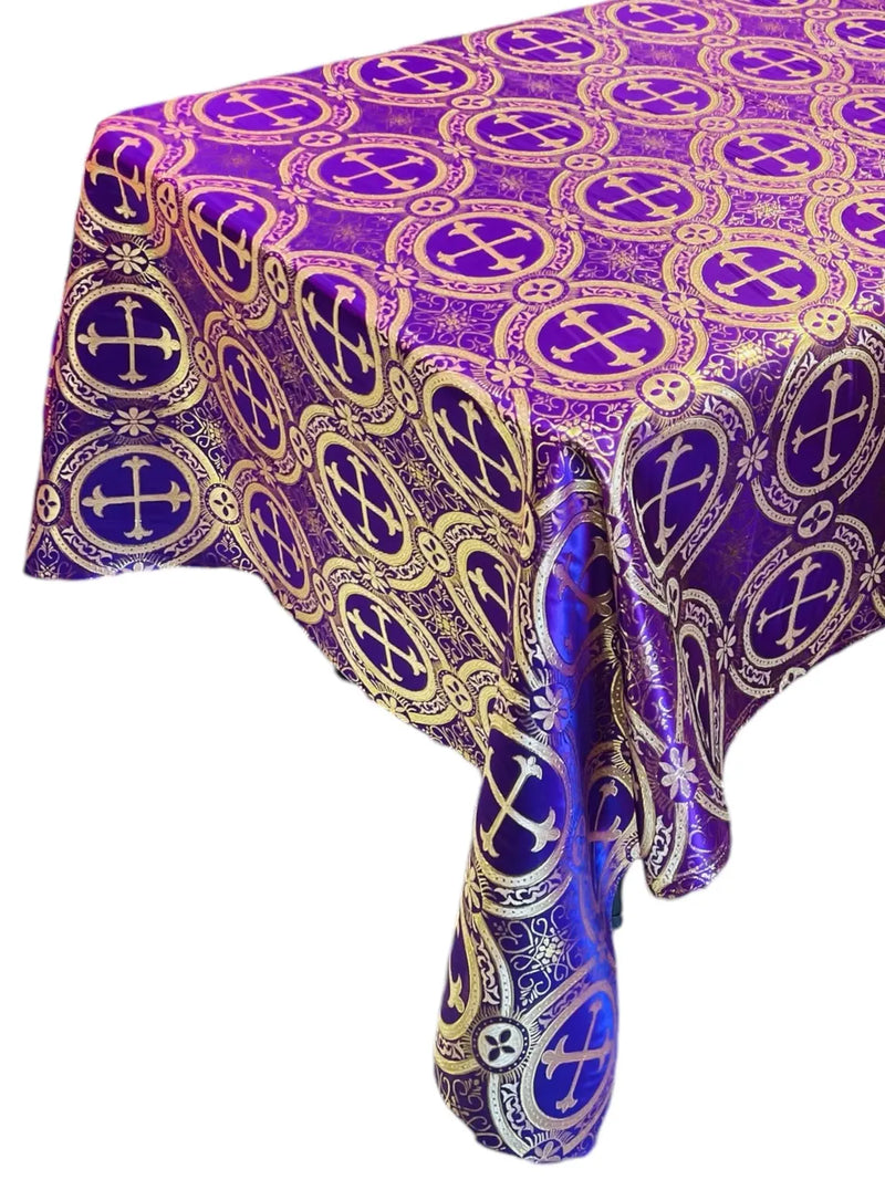 Cross Print Brocade Table Runners - Jacquard Religious Print Church Fabric Tablecloth Runners