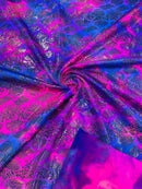 Cobra Spandex Foil Fabric - Purple / Hot Pink - Foiled Snake Cobra Design on Tie Dye Spandex Fabric By Yard