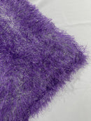 Metallic Fringe Eyelash / Feather - Purple / Silver - Embroidered Fabric with Hanging Details 2 Way Stretch By Yard