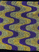Wavy Line Design Velvet Sequins - Purple/Yellow/Green - Velvet Sequins Fabric 2 Way Stretch 58"- 60" By Yard