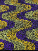 Wavy Line Design Velvet Sequins - Purple/Yellow/Green - Velvet Sequins Fabric 2 Way Stretch 58"- 60" By Yard