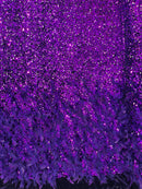 Feather Sequin Velvet Fabric - Purple - 5mm Sequins Velvet 2 Way Stretch 58/60" Fabric By Yard