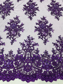 Isabela Design - Purple - Embroidery Beaded Fabric With Sequin on a Mesh Fabric by the yard
