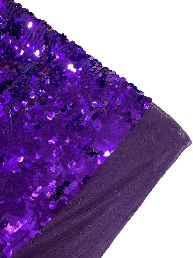 Circle Paillette Sequins - Purple - Large Round Paillette Sequins Design Fabric By Yard