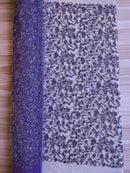 Floral Plant Bead Design - Purple - Beaded Flower Plants Embroidered  Sequins Fabric By Yard