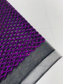 Diamond Net Sequins Fabric - Purple - Geometric Diamond Net Design on Mesh Lace Fabric By Yard