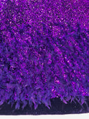 Feather Sequin Velvet Fabric - Purple - 5mm Sequins Velvet 2 Way Stretch 58/60" Fabric By Yard