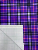 58-60" Plaid Print Milliskin Fabric - Purple - Spandex 4 Way Stretch Plaid Fabric Sold by Yard