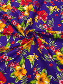 Hawaiian Floral Print Fabric - Purple - 45" Hibiscus Tropical Flower Cotton Fabric by Yard (Copy)