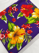 Hawaiian Floral Print Fabric - Purple - 45" Hibiscus Tropical Flower Cotton Fabric by Yard (Copy)