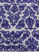 My Lady Beaded Fabric - Purple - Damask Beaded Sequins Embroidered Fabric By Yard