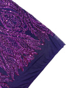 Mermaid Design Fabric - Purple - 4 Way Stretch Sequins Fabric on Lace Mesh Sold By Yard