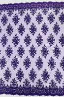 Isabela Design - Purple - Embroidery Beaded Fabric With Sequin on a Mesh Fabric by the yard