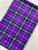 58-60" Plaid Print Milliskin Fabric - Purple - Spandex 4 Way Stretch Plaid Fabric Sold by Yard
