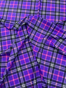 58-60" Plaid Print Milliskin Fabric - Purple - Spandex 4 Way Stretch Plaid Fabric Sold by Yard