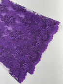Isabela Design - Purple - Embroidery Beaded Fabric With Sequin on a Mesh Fabric by the yard