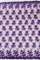 Floral Cluster Corded Fabric - Purple - Fancy Flower Embroidery Lace Mesh Fabric By Yard