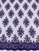 Isabela Design - Purple - Embroidery Beaded Fabric With Sequin on a Mesh Fabric by the yard