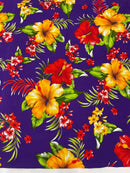 Hawaiian Floral Print Fabric - Purple - 45" Hibiscus Tropical Flower Cotton Fabric by Yard (Copy)