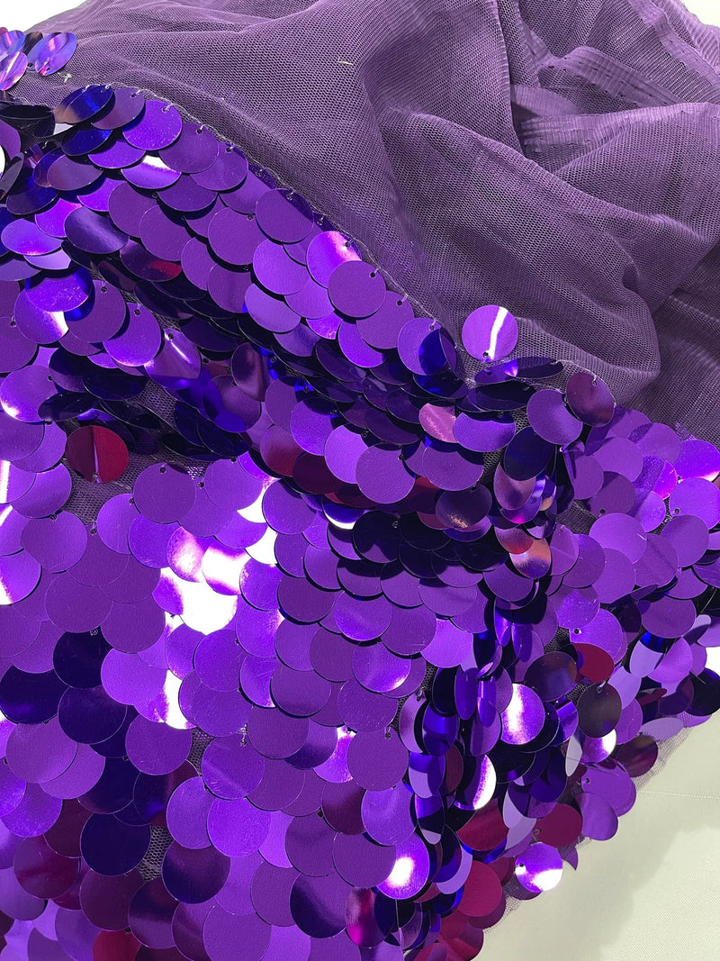 Circle Paillette Sequins - Purple - Large Round Paillette Sequins Design Fabric By Yard