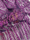 Mermaid Design Fabric - Purple - 4 Way Stretch Sequins Fabric on Lace Mesh Sold By Yard