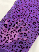 Cheetah Print Power Mesh Fabric -  Purple - 4 Way Stretch Glitter Cheetah Design Power Mesh Fabric by Yard