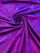 Foggy Foil Velvet Fabric - Purple Iridescent - Oil Slick 58/60" Stretch Foil Velvet Fabric By Yard