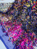 Sword Shaped Sequins - Purple Iridescent - Hanging Iridescent Sequins On Mesh Fabric By Yard