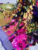 Oval Jumbo Paillette Sequins - Purple Iridescent - Big Oval Paillette Sequins Design Fabric By Yard
